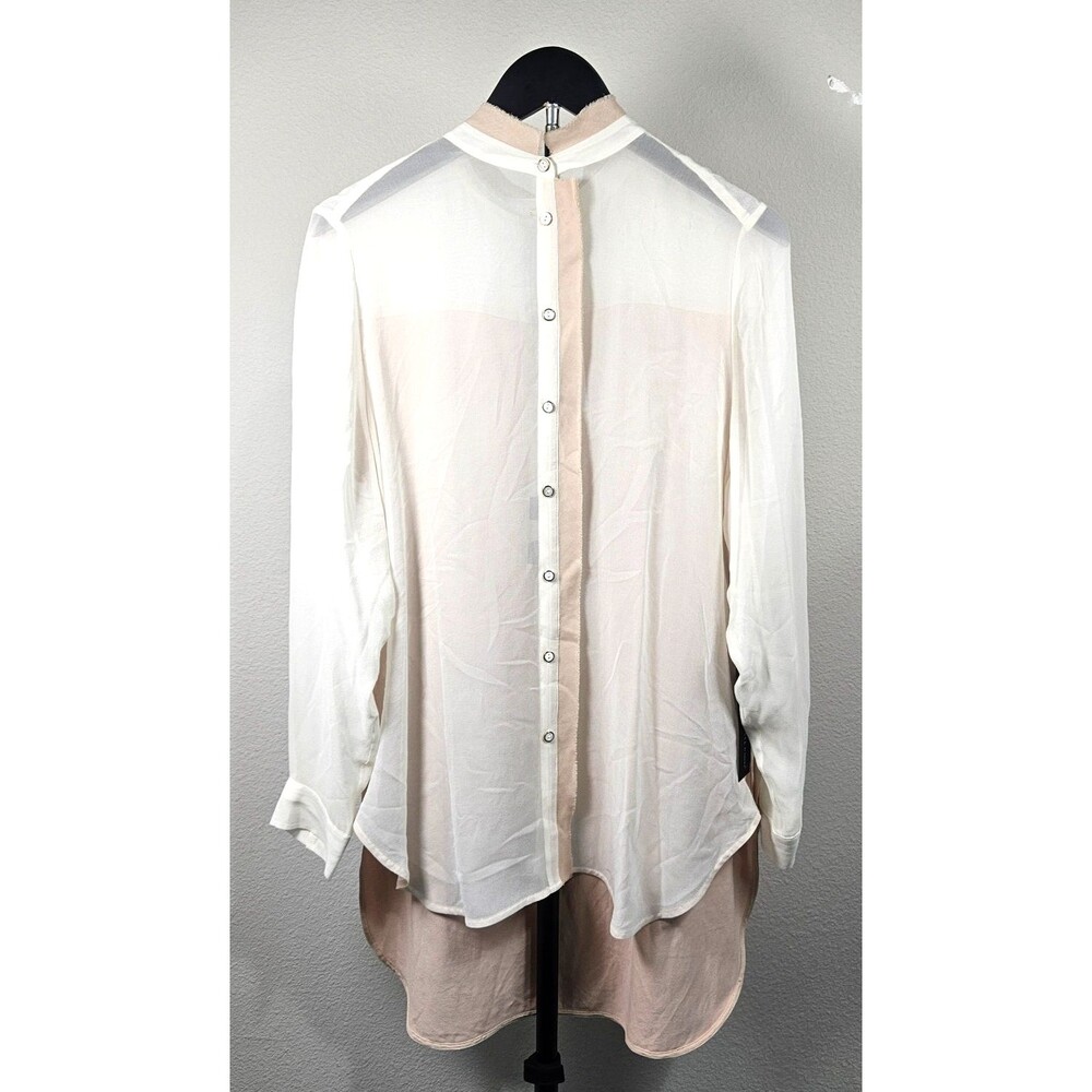 NWT Chico's‎ Black Label Silk Blouse Size 1 Ivory Beige Colorblock High Low Top